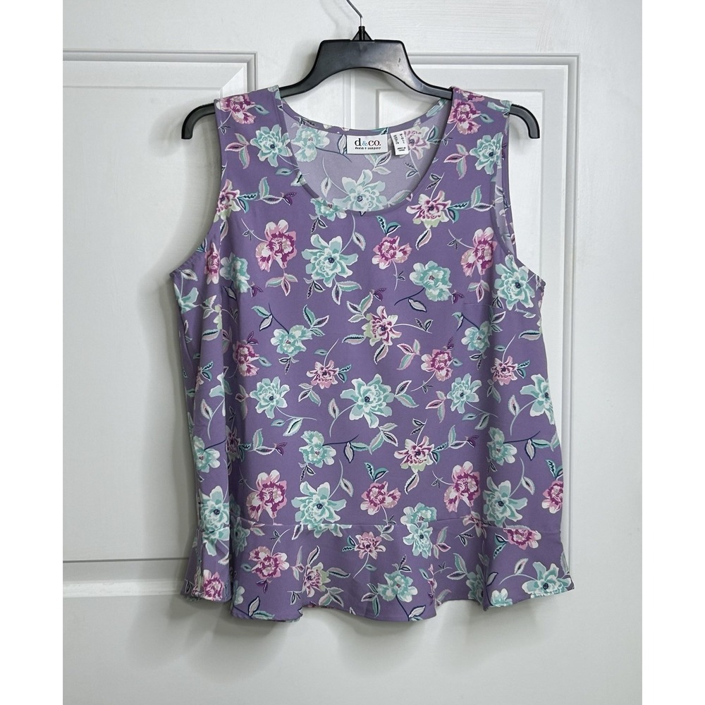 D & Co Denim & Co Women's Medium Sleeveless Tank Top Blouse Floral Lilac Flutter